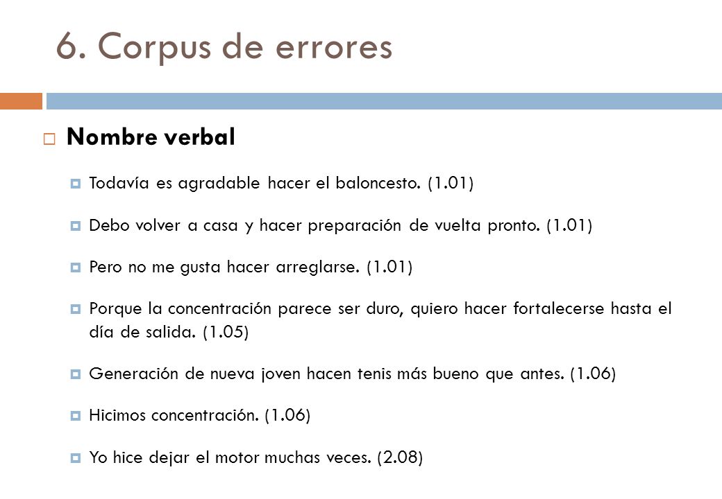 6. Corpus de errores Nombre verbal