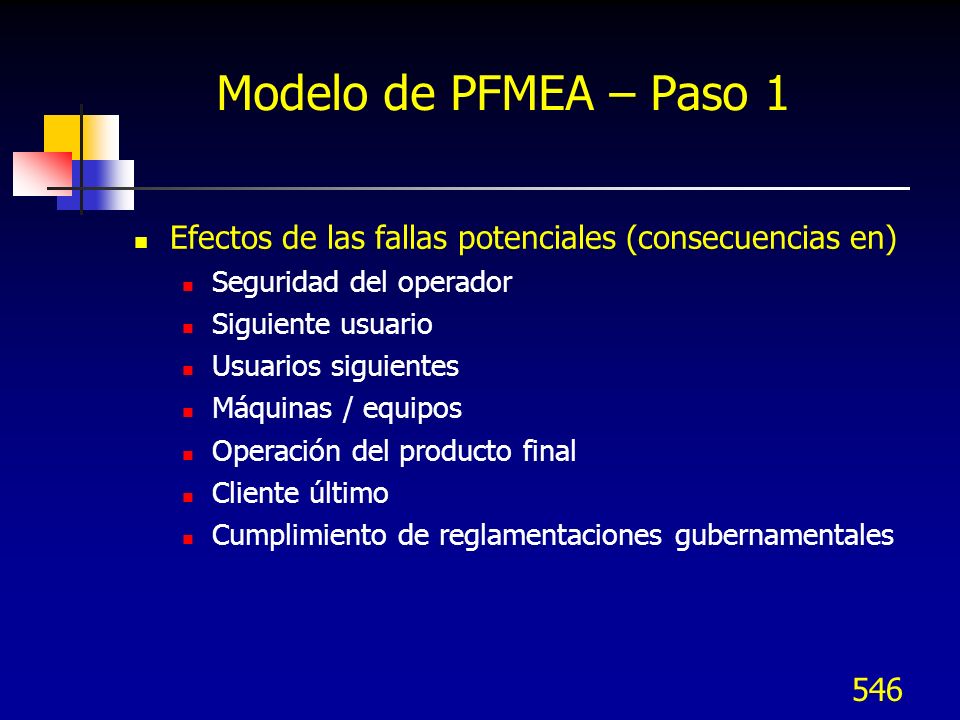 Modelo de PFMEA – Paso 1 Efectos de las fallas potenciales (consecuencias en) Seguridad del operador.
