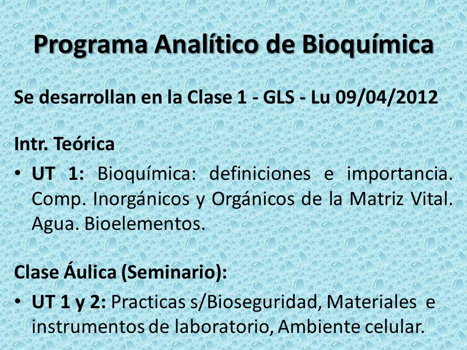 Programa Analítico de Bioquímica