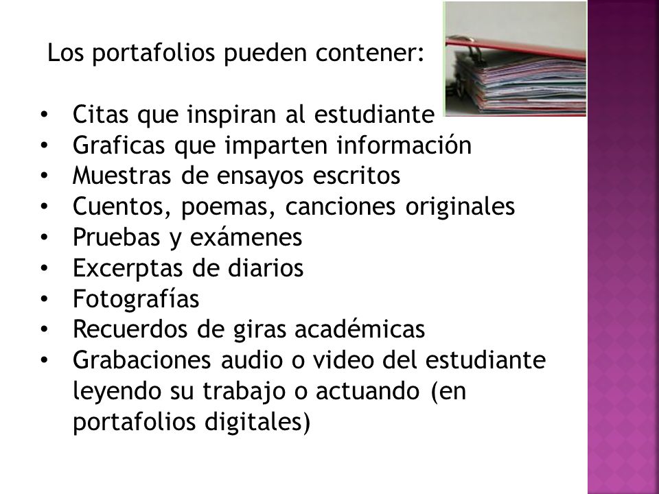 Los portafolios pueden contener: Citas que inspiran al estudiante