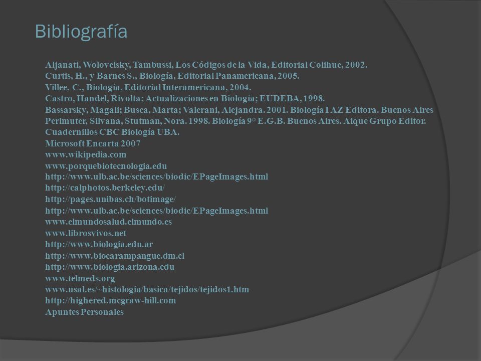 Bibliografía Aljanati, Wolovelsky, Tambussi, Los Códigos de la Vida, Editorial Colihue,