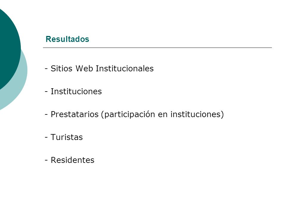 Resultados - Sitios Web Institucionales. - Instituciones. - Prestatarios (participación en instituciones)