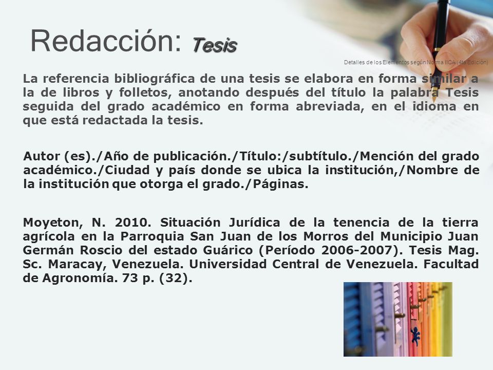 Redacción: Tesis Detalles de los Elementos según Norma IICA (4ta Edición)