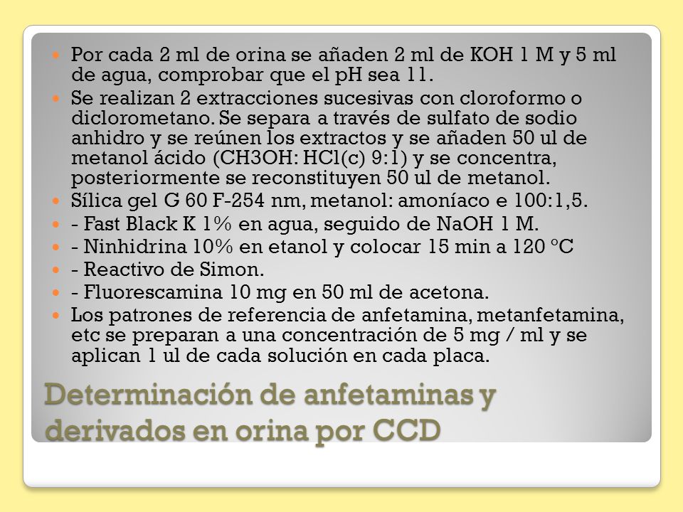 Determinación de anfetaminas y derivados en orina por CCD