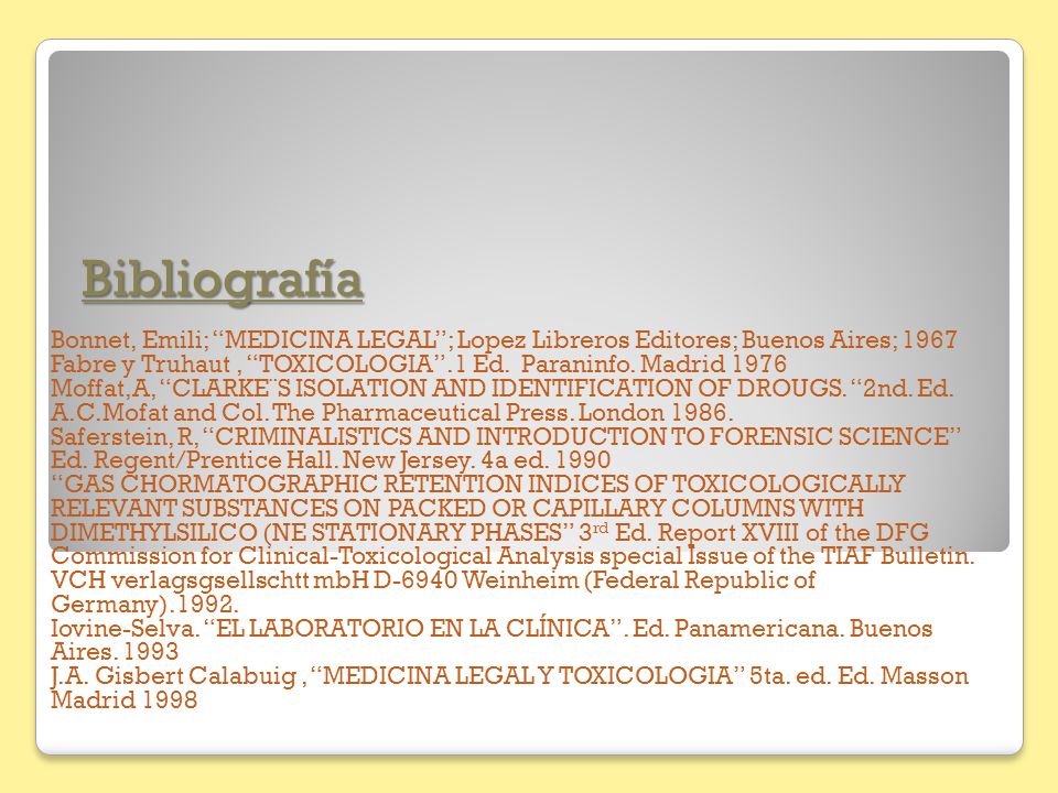 Bibliografía Bonnet, Emili; MEDICINA LEGAL ; Lopez Libreros Editores; Buenos Aires;