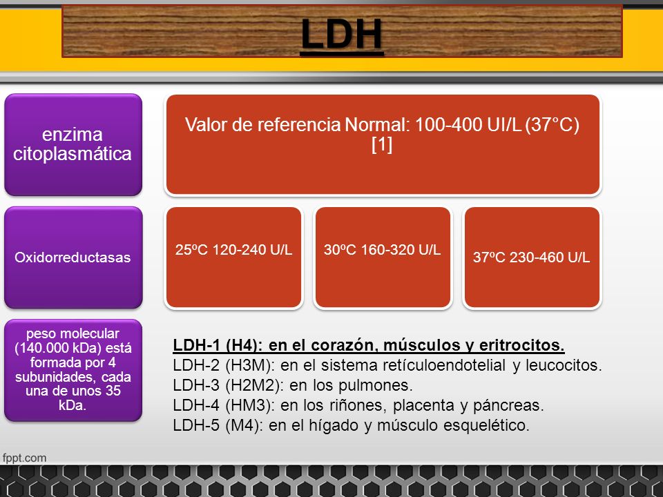 LDH Valor de referencia Normal: UI/L (37°C) [1]