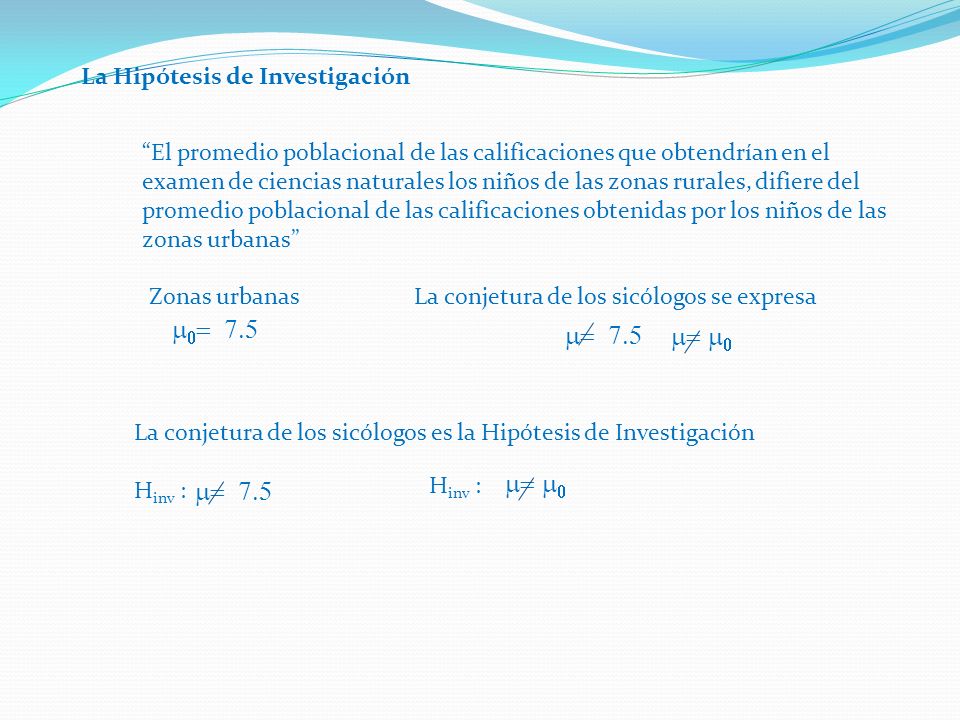 m0= 7.5 m= 7.5 m= m0 m= m0 m= 7.5 La Hipótesis de Investigación