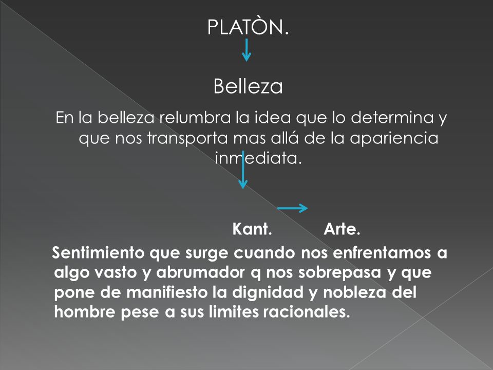 PLATÒN. Belleza. En la belleza relumbra la idea que lo determina y que nos transporta mas allá de la apariencia inmediata.