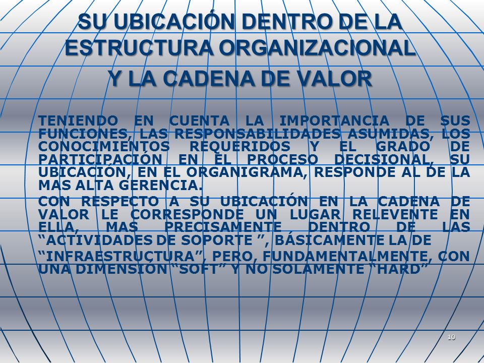SU UBICACIÓN DENTRO DE LA ESTRUCTURA ORGANIZACIONAL Y LA CADENA DE VALOR