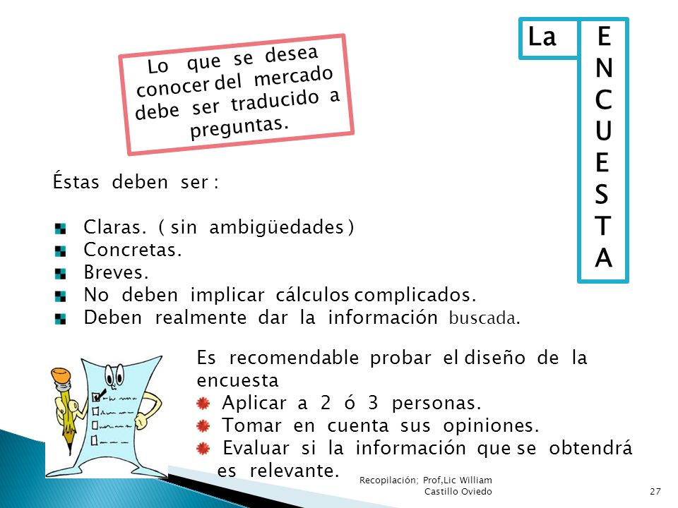 Lo que se desea conocer del mercado debe ser traducido a preguntas.