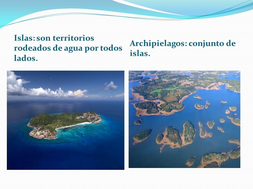 Islas: son territorios rodeados de agua por todos lados.
