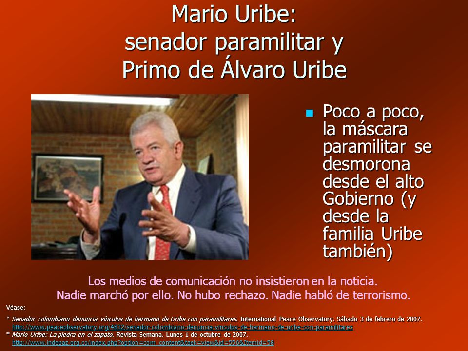 Mario Uribe: senador paramilitar y Primo de Álvaro Uribe