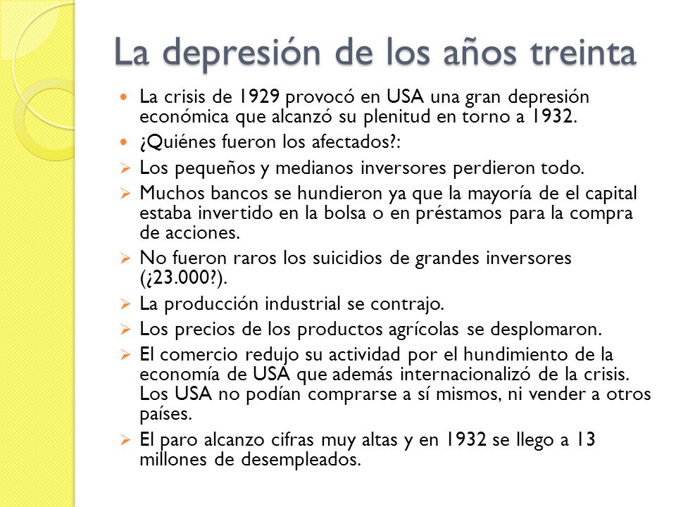 La depresión de los años treinta