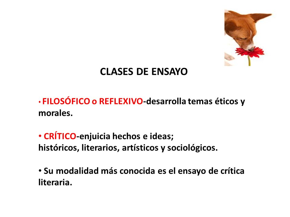 CLASES DE ENSAYO CRÍTICO-enjuicia hechos e ideas;