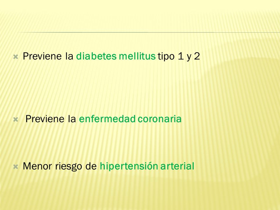 Previene la diabetes mellitus tipo 1 y 2