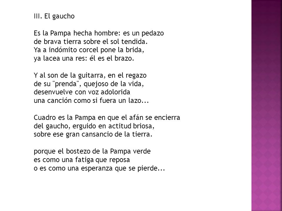 III. El gaucho Es la Pampa hecha hombre: es un pedazo de brava tierra sobre el sol tendida.