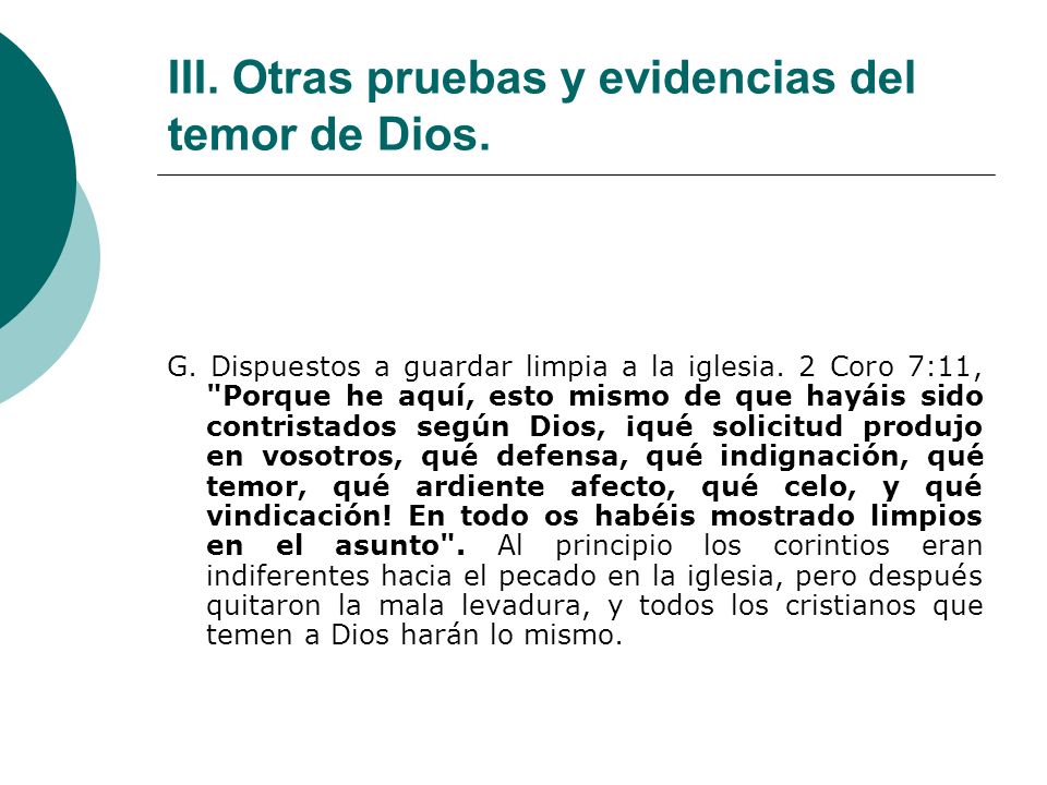 III. Otras pruebas y evidencias del temor de Dios.