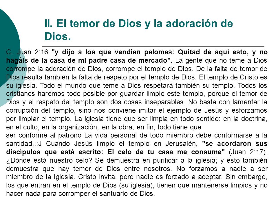 II. El temor de Dios y la adoración de Dios.