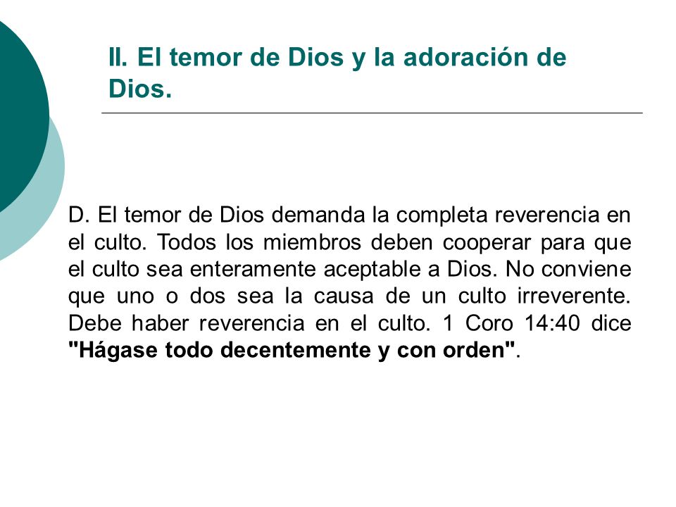 II. El temor de Dios y la adoración de Dios.