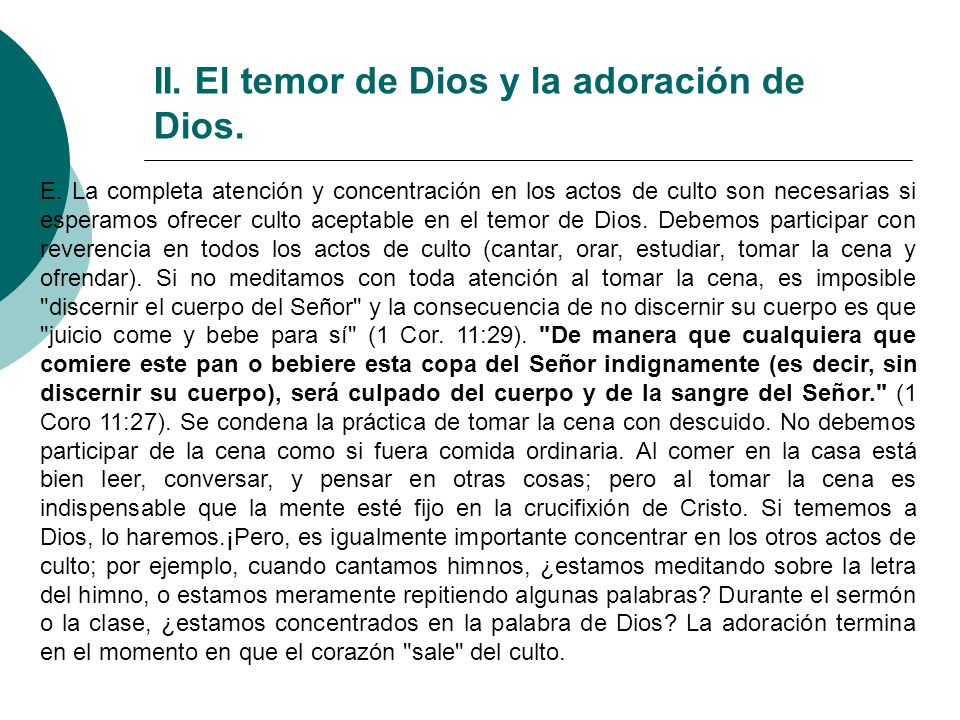 II. El temor de Dios y la adoración de Dios.