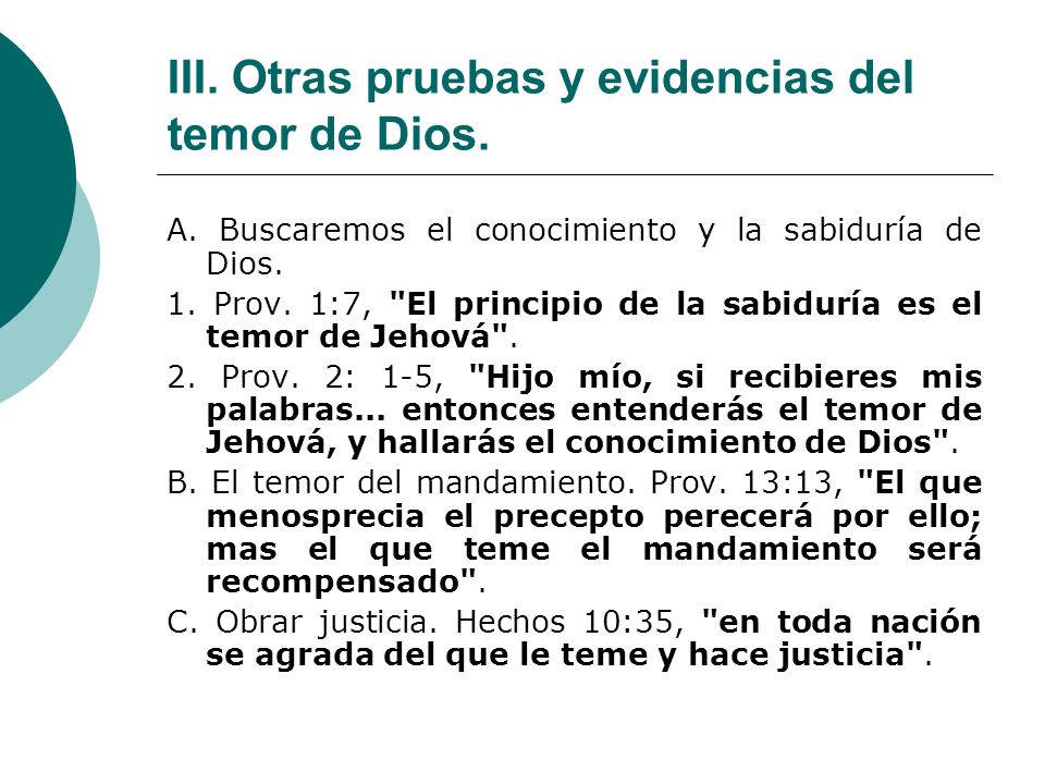 III. Otras pruebas y evidencias del temor de Dios.