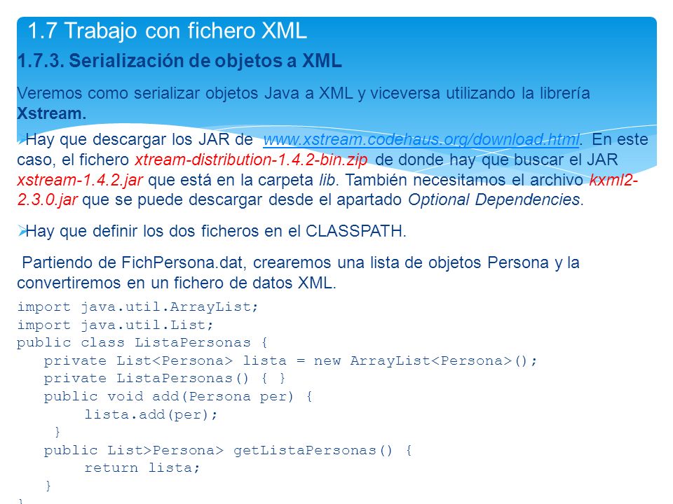 1.7 Trabajo con fichero XML