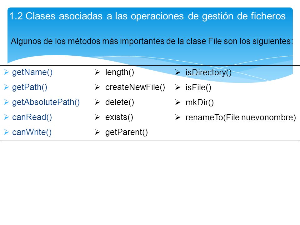 1.2 Clases asociadas a las operaciones de gestión de ficheros