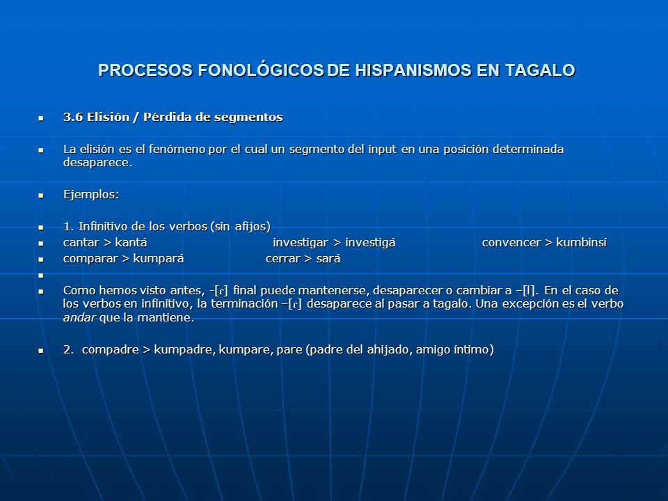 Procesos FONOLÓGICOS DE HISPANISMOS EN TAGALO