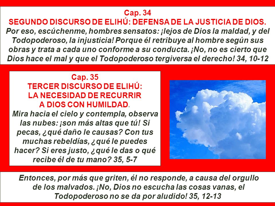 SEGUNDO DISCURSO DE ELIHÚ: DEFENSA DE LA JUSTICIA DE DIOS.