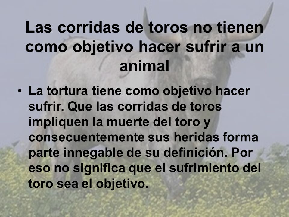 Las corridas de toros no tienen como objetivo hacer sufrir a un animal