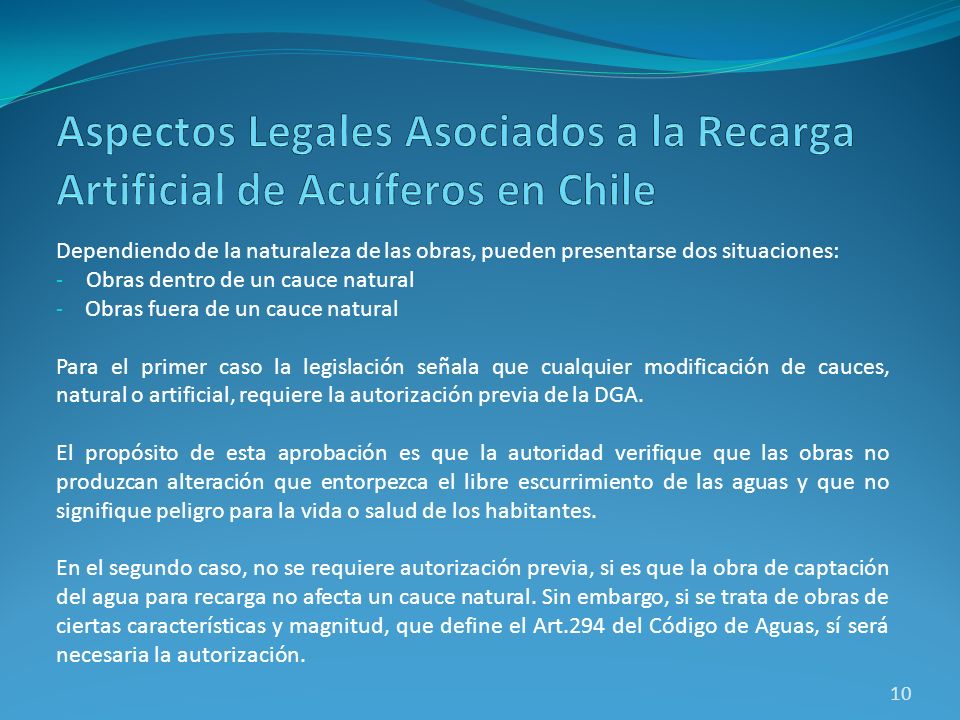 Aspectos Legales Asociados a la Recarga Artificial de Acuíferos en Chile