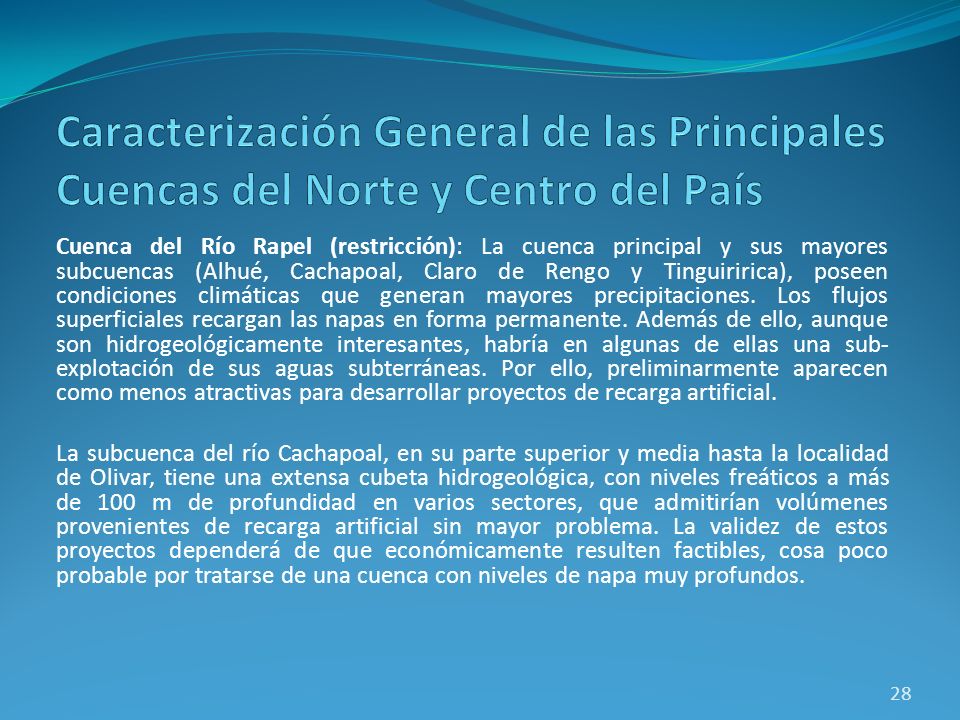 Caracterización General de las Principales Cuencas del Norte y Centro del País