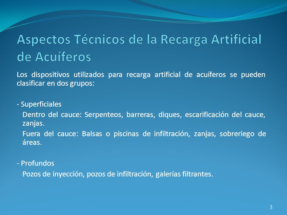 Aspectos Técnicos de la Recarga Artificial de Acuíferos