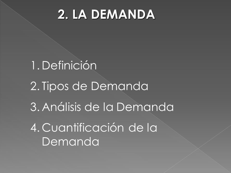 2. LA DEMANDA Definición Tipos de Demanda Análisis de la Demanda