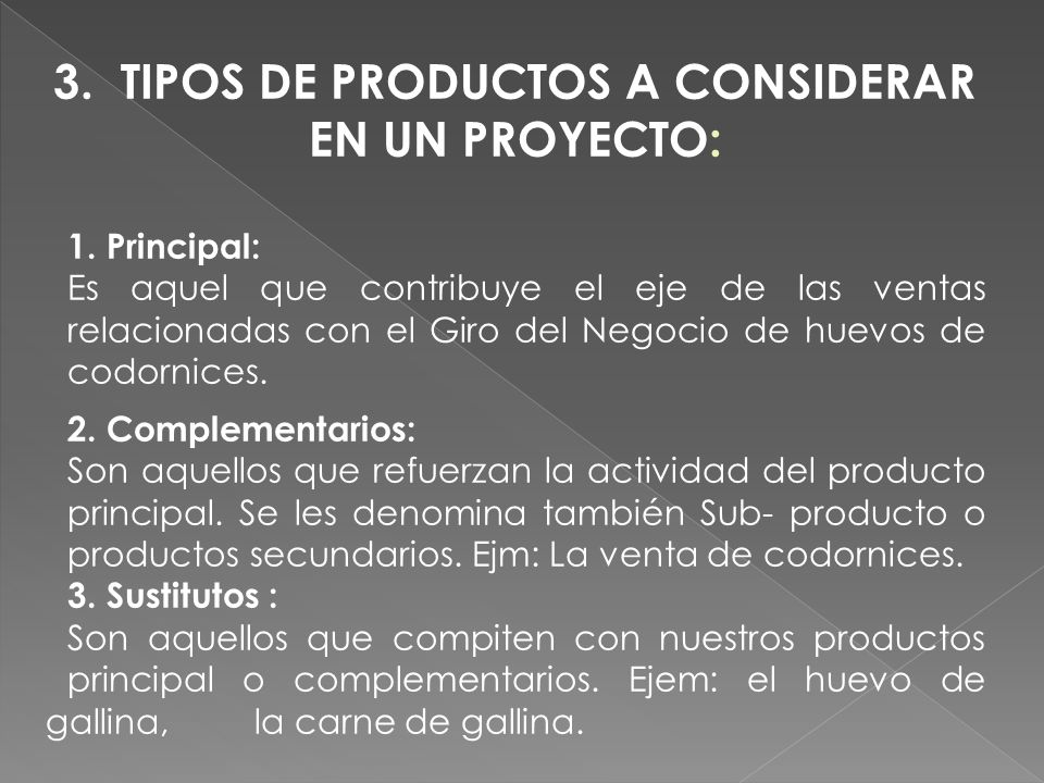 3. TIPOS DE PRODUCTOS A CONSIDERAR EN UN PROYECTO: