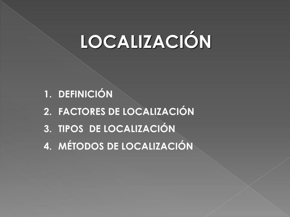LOCALIZACIÓN DEFINICIÓN FACTORES DE LOCALIZACIÓN TIPOS DE LOCALIZACIÓN