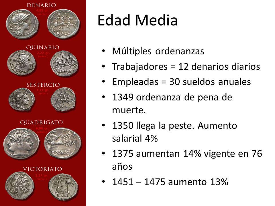Edad Media Múltiples ordenanzas Trabajadores = 12 denarios diarios