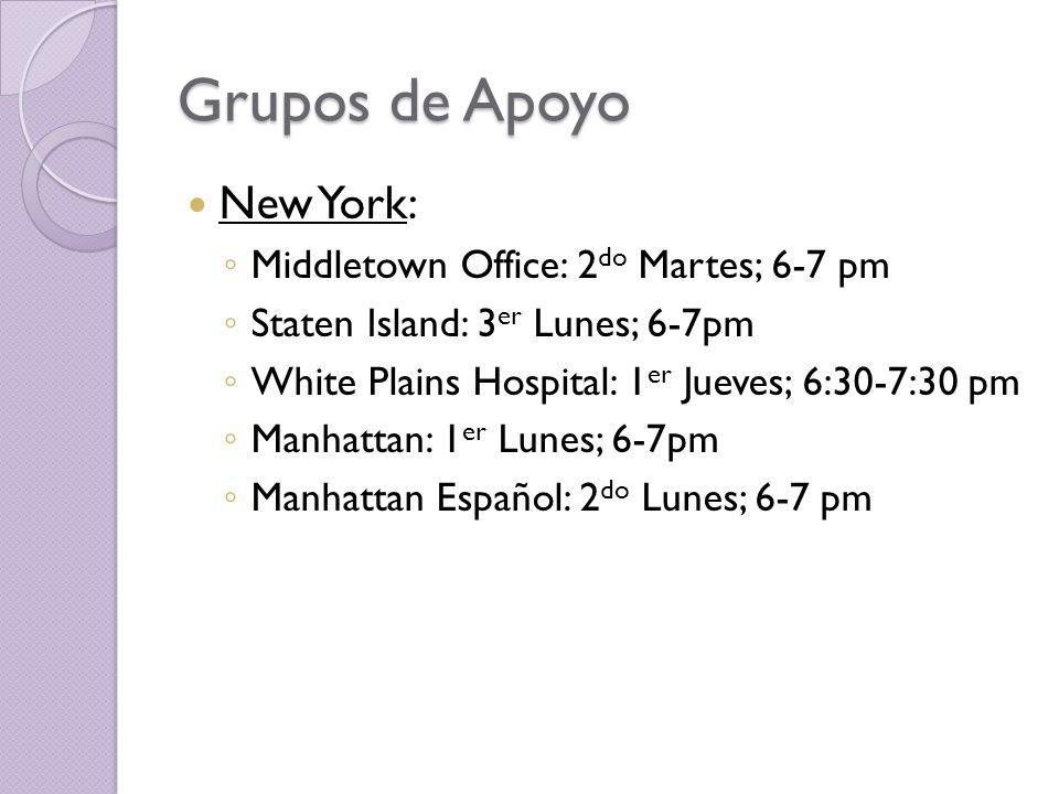 Grupos de Apoyo New York: Middletown Office: 2do Martes; 6-7 pm