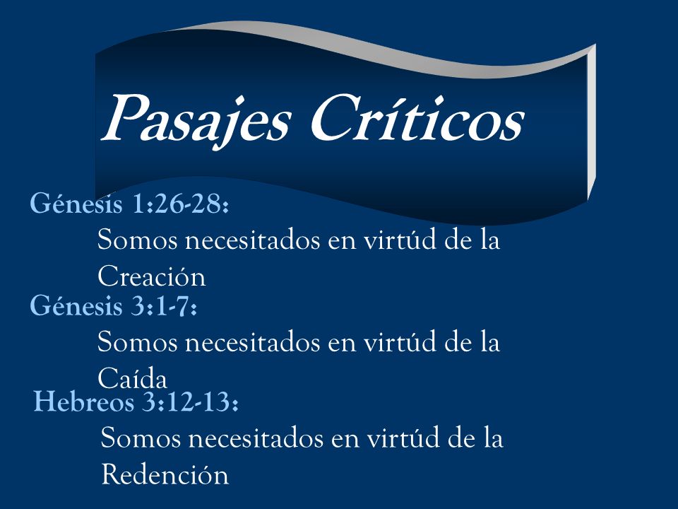 Pasajes Críticos Génesis 1:26-28: Somos necesitados en virtúd de la