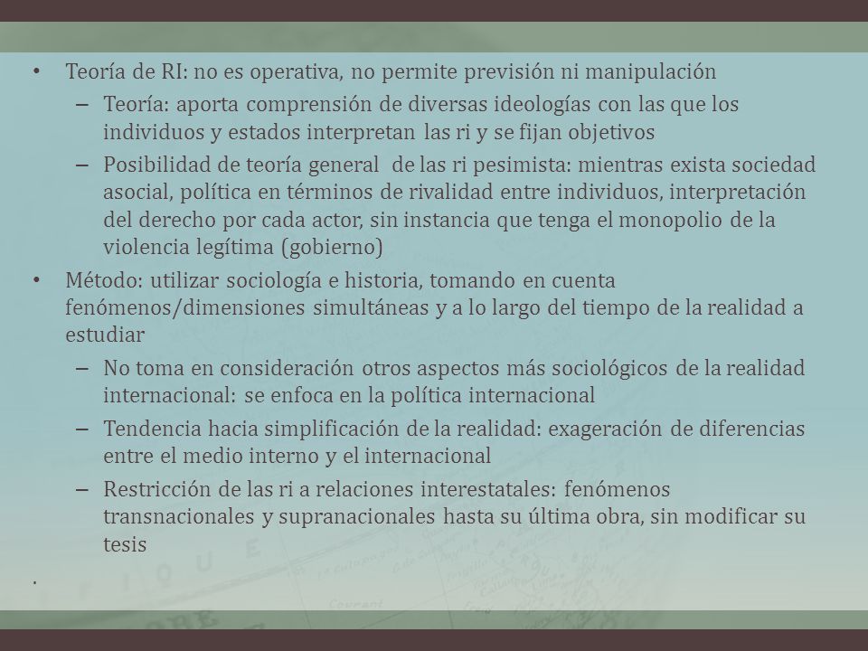 Teoría de RI: no es operativa, no permite previsión ni manipulación