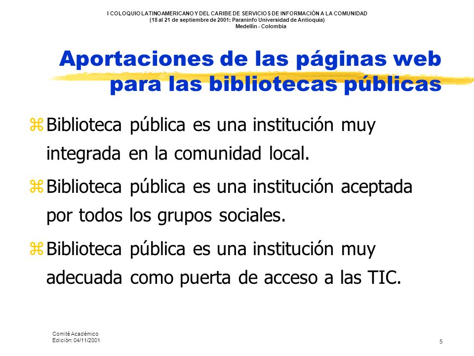 Aportaciones de las páginas web para las bibliotecas públicas