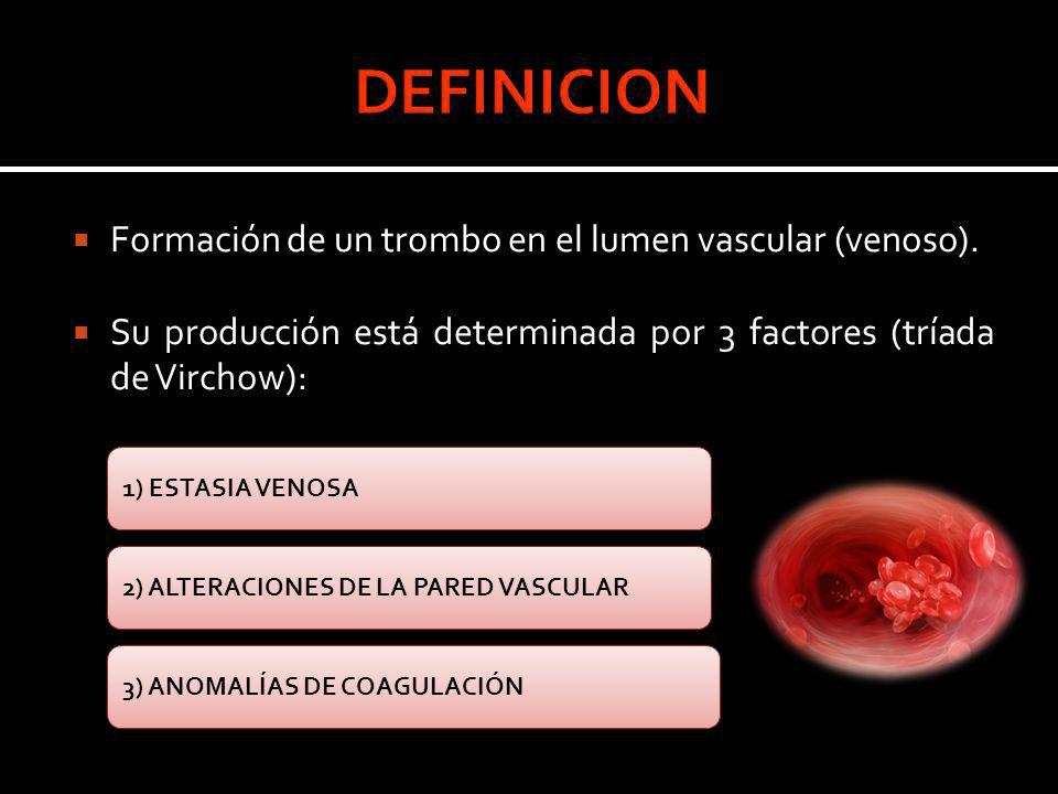 DEFINICION Formación de un trombo en el lumen vascular (venoso).