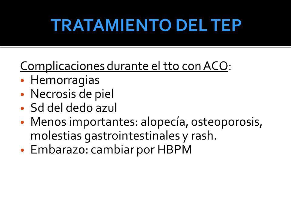 TRATAMIENTO DEL TEP Complicaciones durante el tto con ACO: Hemorragias