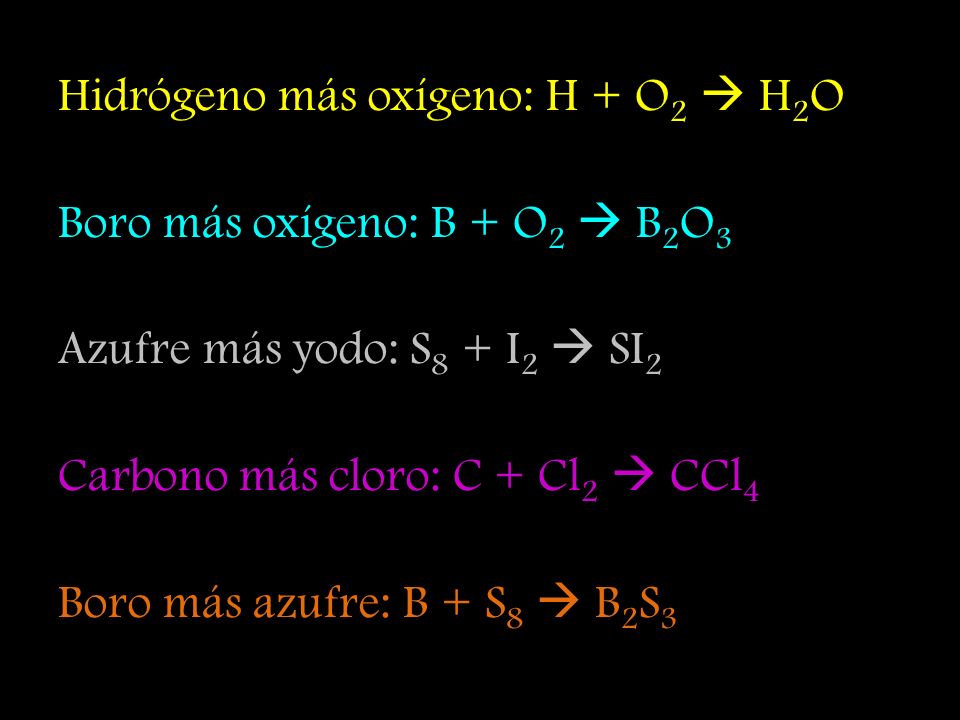 Hidrógeno más oxígeno: H + O2  H2O