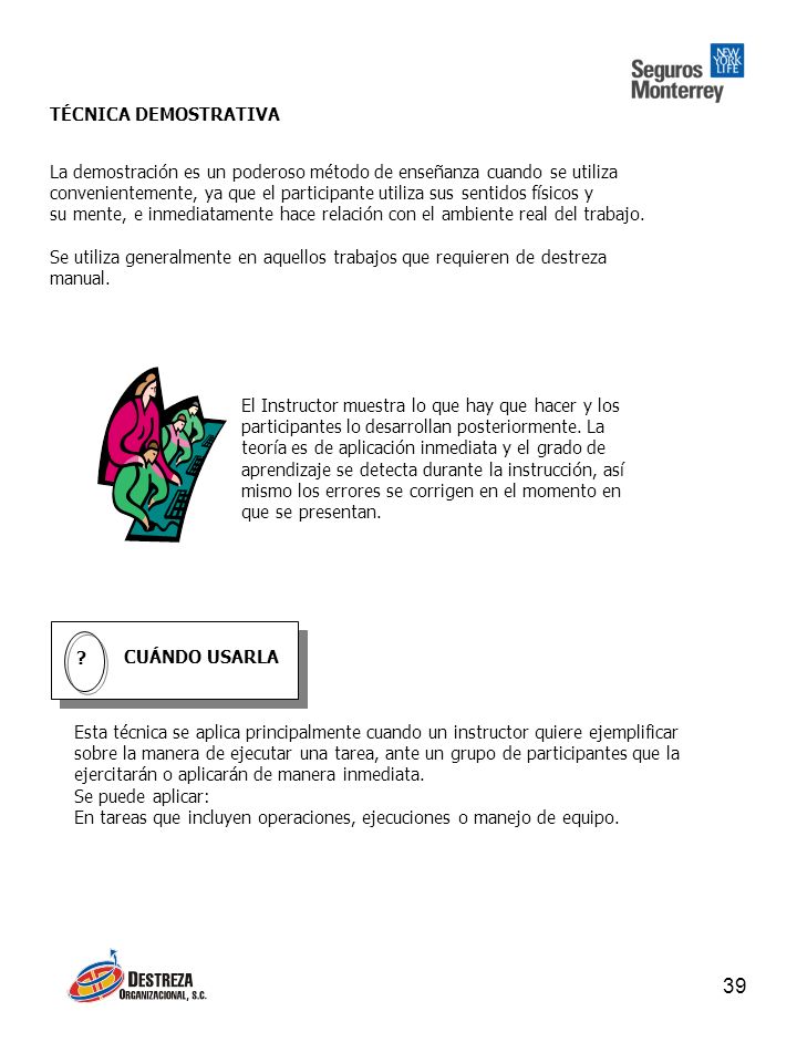 TÉCNICA DEMOSTRATIVA La demostración es un poderoso método de enseñanza cuando se utiliza.