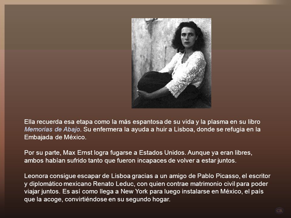 Ella recuerda esa etapa como la más espantosa de su vida y la plasma en su libro Memorias de Abajo. Su enfermera la ayuda a huir a Lisboa, donde se refugia en la Embajada de México.