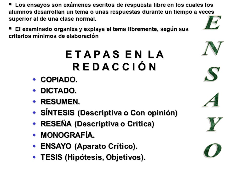 ENSAYO E T A P A S E N L A R E D A C C I Ó N COPIADO. DICTADO.