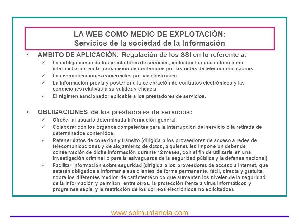LA WEB COMO MEDIO DE EXPLOTACIÓN: Servicios de la sociedad de la Información