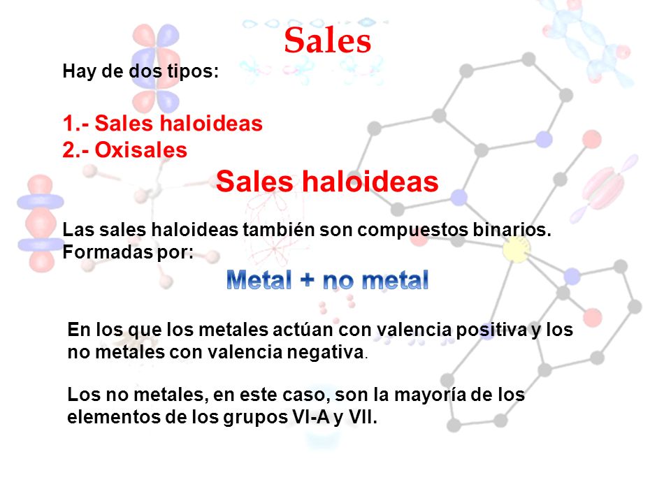 Sales Sales haloideas Metal + no metal 1.- Sales haloideas