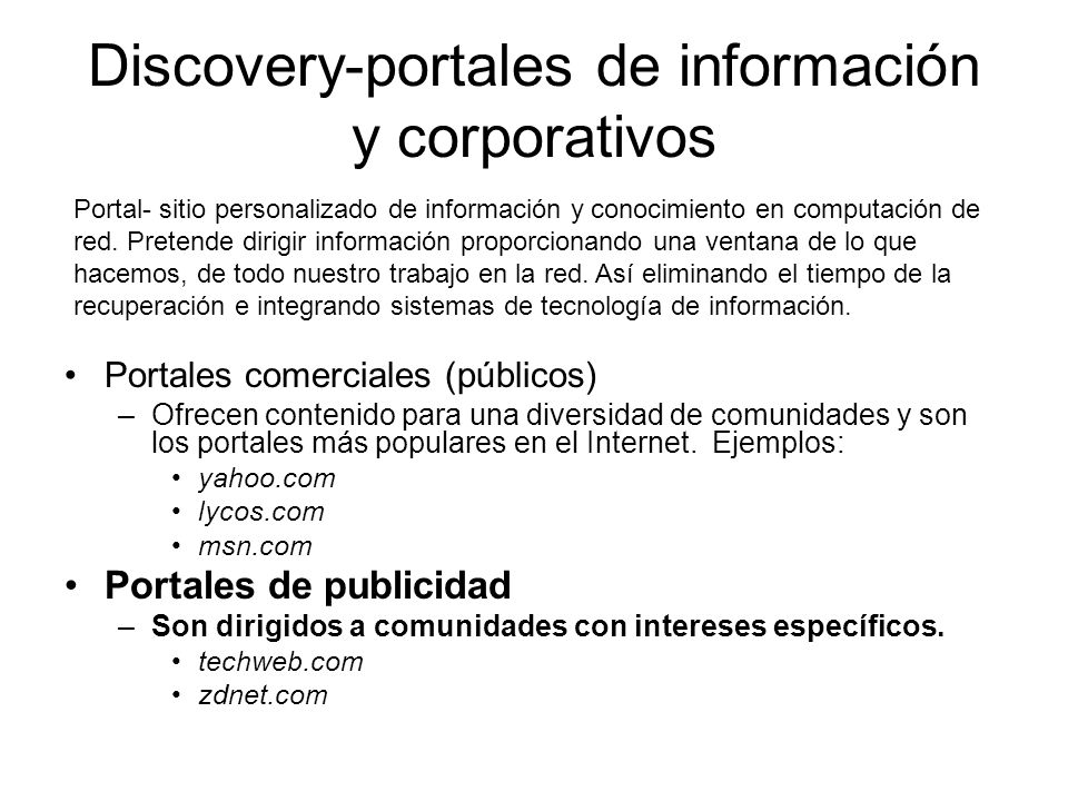 Discovery-portales de información y corporativos